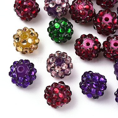 12mm Mixed Color Round Resin+Rhinestone Beads