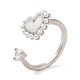 Cubic Zirconia Heart Open Cuff Ring with ABS Plastic Pearl Beaded(RJEW-M148-05P)-3