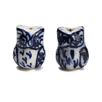 Handmade Porcelain Beads, Hand Painted, Owl, Blue, 16x12~12.5x10~11mm, Hole: 1.8mm(PORC-L084-05A)