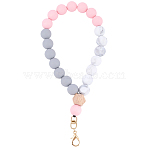 1Pc Silicone & Wood Pendant Decorations, with Alloy Lobster Claw Clasps, Round, Golden, Misty Rose, 220mm(HJEW-BM0001-61A)