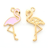 Alloy Enamel Pendants, Flamingo Shape, Light Gold, Pink, 26x14x2mm, Hole: 1.6mm(ENAM-S121-092A)