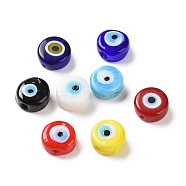 Handmade Evil Eye Lampwork Beads, Flat Round, Mixed Color, 11.5~12x5.5mm, Hole: 1~1.2mm(LAMP-E026-02)