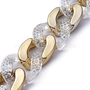 Handmade Acrylic Curb Chains, with CCB Plastic Linking Rings, Oval, for Jewelry Making, Clear, Golden, 30x21x6mm, 29.5x24.5x4mm, 39.37 inch(1m)/strand(AJEW-JB00629-02)