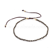 Braided Bead Bracelets, with Natural Pyrite Beads and Golden Plated Brass Beads and Braided Nylon Thread, 55~86mm(BJEW-JB04917-03)
