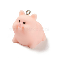 Opaque Resin Pendants, Cute Pig Charms, with Platinum Plated Iron Loops, Pig, 23x22x25mm, Hole: 1.8mm(RESI-K023-03A)
