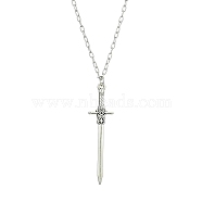 Gothic 304 Stainless Steel Cable Chain Necklaces, Halloween Alloy Sword Shaped Pendant Necklaces, Antique Silver, 18.31 inch(46.5cm), Pendant: 49.5x12mm(NJEW-JN04983-01)