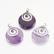 Natural Banded Agate Pendants, with Platinum Tone Brass Findings, Flat Round, 32x28x6mm, Hole: 4x5mm(KK-F751-D11)