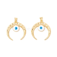 Rack Plating Brass Pendants, with Enamel, Long-Lasting Plated, Cadmium Free & Lead Free, Moon with Evil Eye, Real 18K Gold Plated, 30x28x3mm, Hole: 4x3mm(ZIRC-I057-07G)