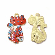 Printed Alloy Pendants, Lead Free & Cadmium Free & Nickel Free, Cat Charm, Golden, Red, 26x17x2mm, Hole: 2mm(PALLOY-H127-01G-01)
