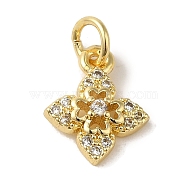 Brass Micro Pave Clear Cubic Zirconia Pendants, Clover, Real 18K Gold Plated, 12.5x10x3mm, Hole: 3.2mm(KK-R162-006A-G)