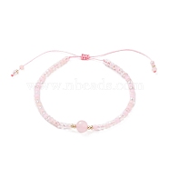 Adjustable Nylon Thread Braided Bead Bracelets, with Round Natural Rose Quartz Beads and Glass Seed Beads, Inner Diameter: 1-3/4~3-3/8 inch(4.5~8.5cm)(BJEW-JB05658-01)