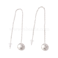 Long Chain with Round Ball Dangle Stud Earrings, 304 Stainless Steel Ear Thread for Women, Stainless Steel Color, 100mm, Pin: 1mm(EJEW-A067-17P)