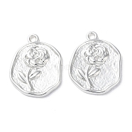 Alloy Pendants, Long-Lasting Plated, Nuggest with Rose, Silver, 22.5x17.5x2mm, Hole: 1.6mm(PALLOY-F309-41S)