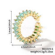 Brass Glass Cuff Rings, Open Rings for Women, Aquamarine(ZQ1341-5)