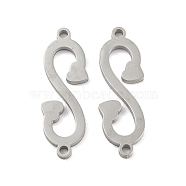 304 Stainless Steel Connector Charms, Letter.S, Stainless Steel Color, 19x7.5x1mm, Hole: 1.2mm(STAS-P344-13P)
