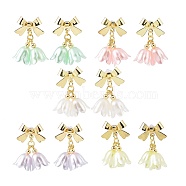 Plastic Flower with Bowknot Dangle Stud Earrings, Golden Brass Drop Earrings for Women, Mixed Color, 25.5mm, Pin: 0.7mm(EJEW-JE05129)