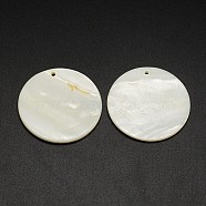 Flat Round Freshwater Shell Pendants, Creamy White, 38x3mm, Hole: 2mm(SHEL-M005-35)
