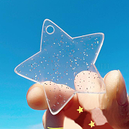 Transparent Acrylic Disc Pendants, with Glitter Powder, Star, Clear, 45x2~2.5mm(ZXFQ-PW0001-041I)