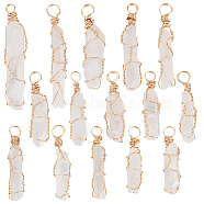 15Pcs Natural Quartz Crystal Pendants, Rock Crystal Pendants, Light Gold Plated Copper Wire Wrapped Nuggets Charms, Faceted, 25~35x4~8x4~7mm, Hole: 2.5~3.5mm(PALLOY-AB00134)