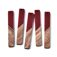 Resin & Walnut Wood Big Pendants, Two Tone, Rectangle, Dark Red, 51.5x7.5x3mm, Hole: 1.8mm(X-RESI-S358-39J)