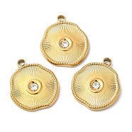 Ion Plating(IP) 304 Stainless Steel Pendants, with Crystal Rhinestone, Twist Flat Round Charms, Golden, 22x19.5x3mm, Hole: 2.5mm(STAS-R122-11G)