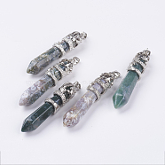 Natural Indian Agate Big Pointed Pendants, with Alloy Findings, Faceted, Bullet, Platinum, 59~63x11~12mm, Hole: 4x7mm(G-G738-A-37)
