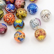 Picture Glass Beads, Round, Mixed Color, 14mm, Hole: 1mm(X-GLAA-J002-M)