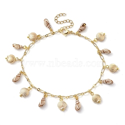 Acrylic Shell Shape Charm Anklets, with Brass Oval Link Chains, Golden, 9-1/4 inch(23.4cm)(AJEW-AN00572)