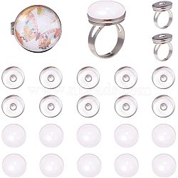 DIY Ring Making, with Adjustable Iron Snap Ring Components, Brass Snap Button Cabochon Settings and Transparent Glass Cabochons, Platinum, 17.5~18x5mm(DIY-SC0008-54P)