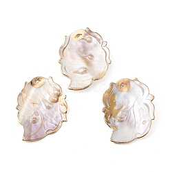 Electroplate Shell Pearl Big Pendants, Leaf Charms, Seashell Color, 64x51x2~6mm, Hole: 2.6mm(BSHE-C005-01)