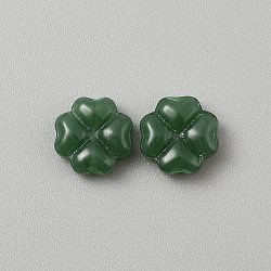 Imitation Jade Glass Beads, Clover, Dark Green, 10.5x10.5x4mm, Hole: 1mm(GLAA-WH0030-49A)