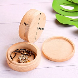 Round Wood Ring Box, Wooden Gift Packaging Box, PeachPuff, 3.5x9cm(PW-WG90837-03)