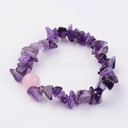 Natural Amethyst Stretch Bracelets, with Rose Quartz Round Bead, 1-7/8 inch(48mm)(BJEW-JB02523-02)