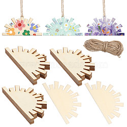 26Pcs Unfinished Wood Slices, Wood Cutouts, Sun, 1 Bundle Jute Cord, Cornsilk, 4.95x10x0.15cm, Hole: 3mm(DIY-CA0006-32)