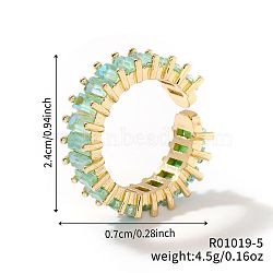 Brass Glass Cuff Rings, Open Rings for Women, Aquamarine(ZQ1341-5)