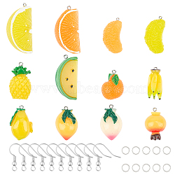 SUPERFINDING DIY 24 Pairs Fruits Themed Earring Making Kits, Including Resin Pendants, Platinum Plated Brass Earring Hooks & Jump Rings, Mixed Color, Pendants: 48pcs/set(DIY-FH0002-08)