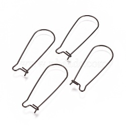 304 Stainless Steel Hoop Earrings Findings Kidney Ear Wires, Electrophoresis Black, 21 Gauge, 33x13x0.7mm(X-STAS-L216-22A-B)
