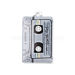 Printed Alloy Pendants, Cassette Tape, Platinum, Light Grey, 25.5x14.5x2.5mm, Hole: 1.6mm(FIND-B012-01D)