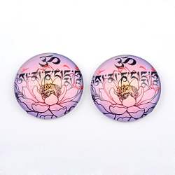 Yoga Theme Glass Cabochons, for DIY Projects, Half Round/Dome, Flamingo, 25x6mm(X-GGLA-L011-25mm-01)