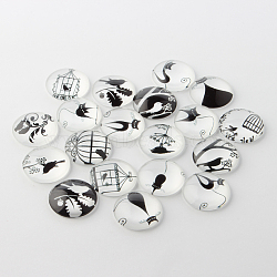 Retro Black and White Picture Glass Cabochons, Half Round/Dome, 10x4mm(X-GGLA-A002-10mm-NN)