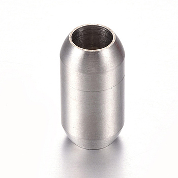 304 Stainless Steel Magnetic Clasps with Glue-in Ends, Matte Surface, Oval, Stainless Steel Color, 19x10mm, Hole: 6mm