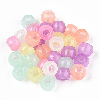 Transparent Luminous Acrylic Beads, Pony Beads, Glow in the Dark, Barrel, Mixed Color, 8x6mm, Hole: 3.8mm