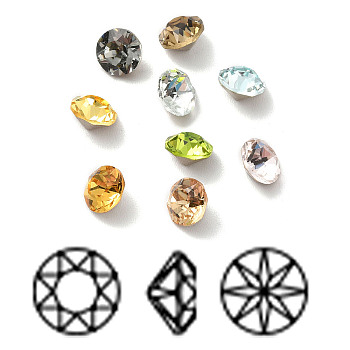Faceted K9 Glass Rhinestone Cabochons, Pointed Back & Back Plated, Diamond, Mixed Color, 6x4mm