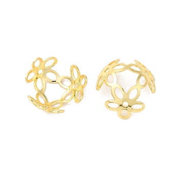 Rack Plating Brass Flower Bead Caps, 3-Petal, Long-Lasting Plated, Real 18K Gold Plated, 4.2x12.1mm, Hole: 4.2x3.7mm