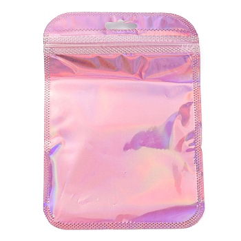 Plastic Glitter Holographic Packaging Yinyang Zip Lock Bags, Top Self Seal Pouches, Rectangle, Pink, 15x10.5x0.15cm, Unilateral Thickness: 2.5 Mil(0.065mm)