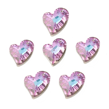 Electroplate Glass Pendants, Back Plated, Faceted, Heart Charms, Plum, 17x13x6mm, Hole: 1.2mm
