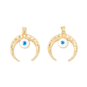 Rack Plating Brass Pendants, with Enamel, Long-Lasting Plated, Cadmium Free & Lead Free, Moon with Evil Eye, Real 18K Gold Plated, 30x28x3mm, Hole: 4x3mm