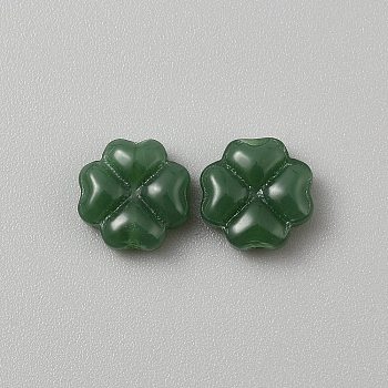 Imitation Jade Glass Beads, Clover, Dark Green, 10.5x10.5x4mm, Hole: 1mm