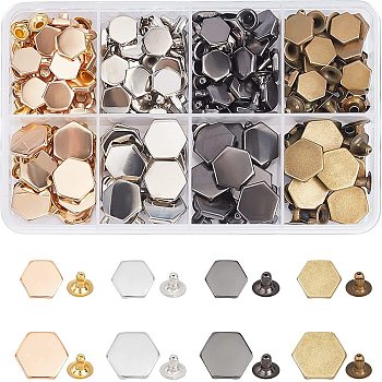 WADORN Alloy Rivets, with Iron Finding, for DIY Leathercraft, Hexagon, Mixed Color, 11~15.5x10~13.5x4.5mm, 120 sets/box