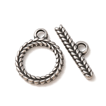 316 Surgical Stainless Toggle Clasps, Wheat Pattern, Antique Silver, Ring: 18x15x2mm, Hole: 2.2mm, Bar: 6.5x20x2mm, Hole: 2.1mm